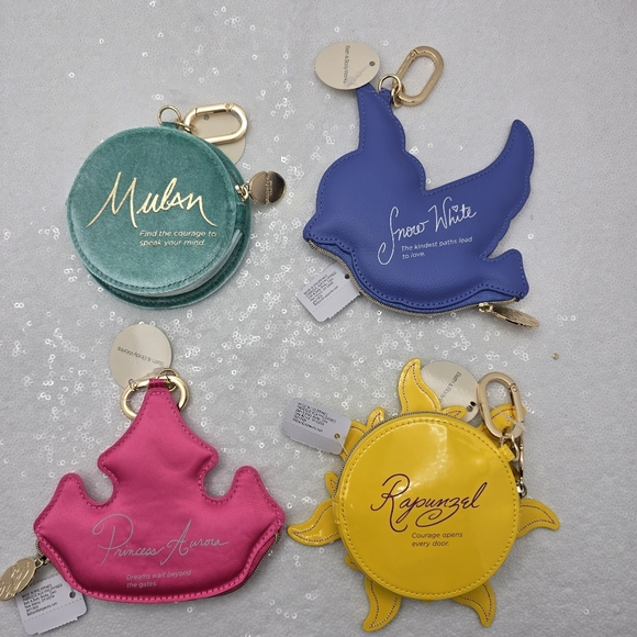 Disney Princess Snow White Mulan Aurora Rapunzel Coin Purses B&BW - Picture 2 of 13